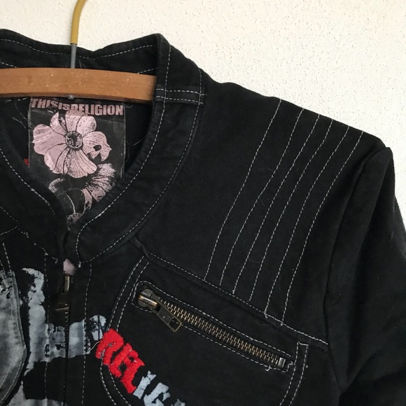boutique denim moto jacket - Picture 3 of 7